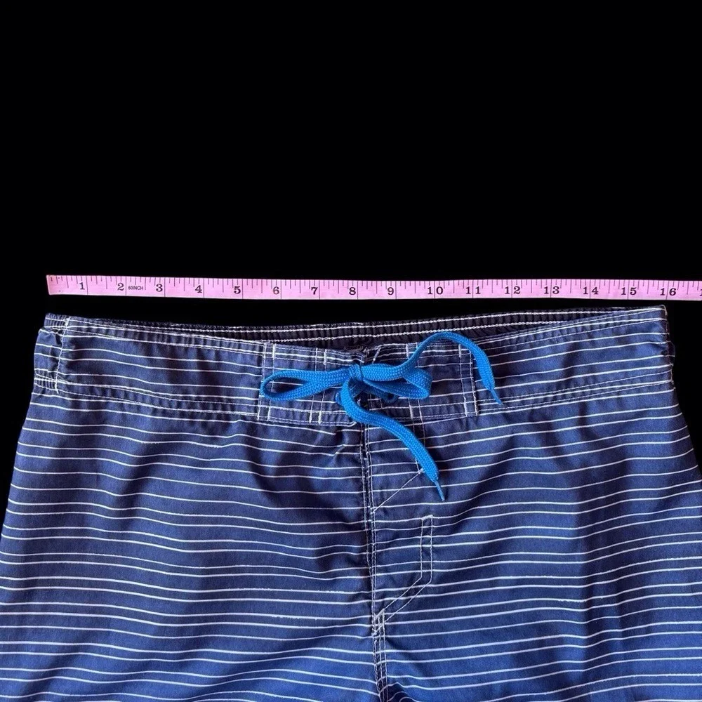 Hang Ten Striped Swim Trunks Ombre Blue White Drawstring Closure Size M
